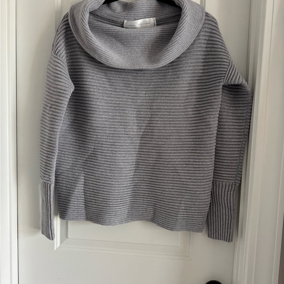 Victoria Beckham Gray Cowl Neck Sweater with Ribbed Texture